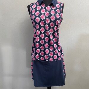 Tommy Bahama Navy Sleeveless Athletic Skort with Pink Medallion Print